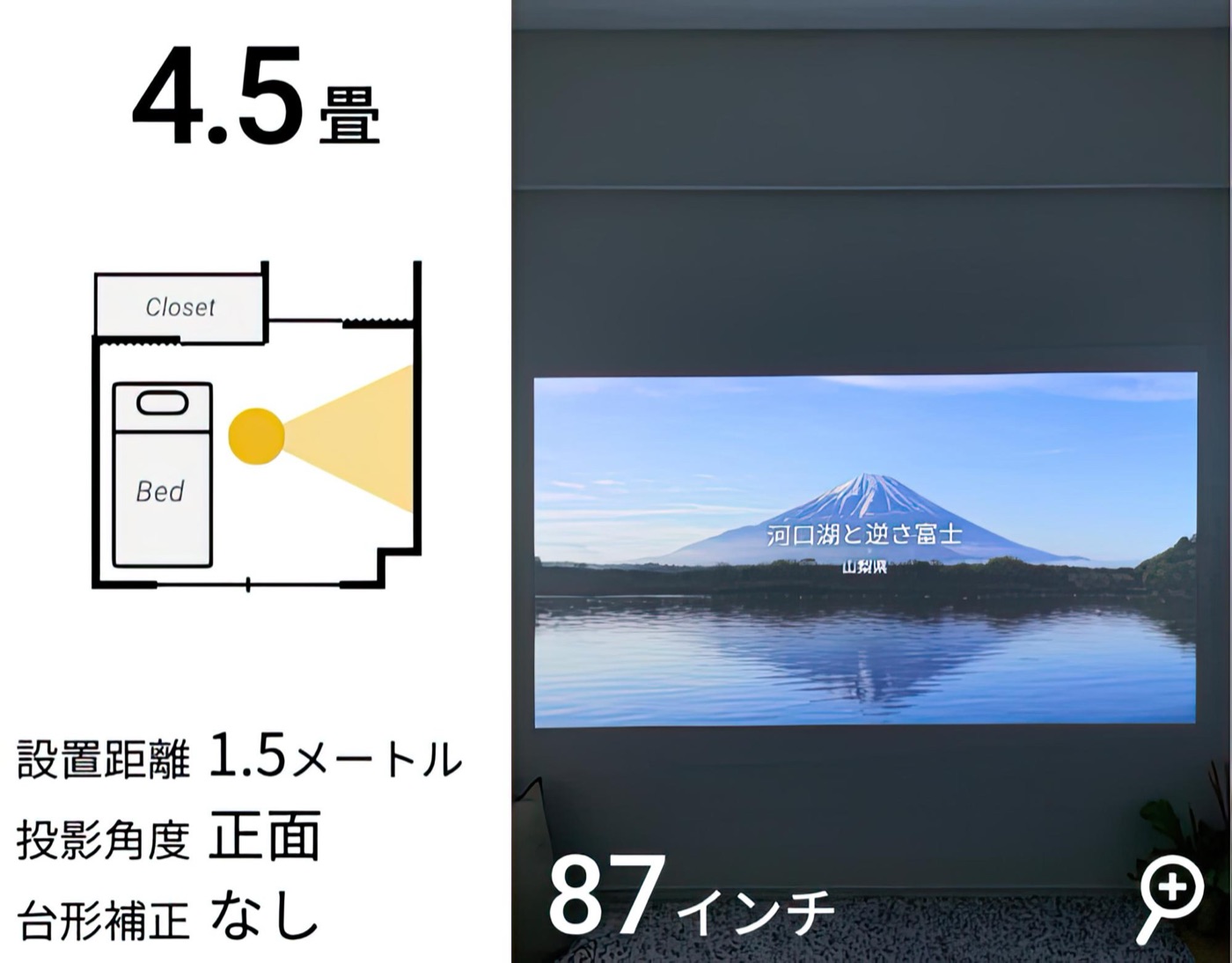 同じ1.5mだとAladdin Xは87インチになる、これでも十分大きくはあるが...