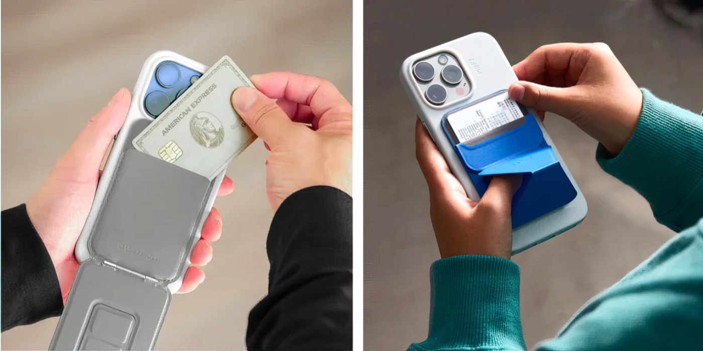 8-in-1多機能スタンド(左)とSnap-Onスタンド(右)のカードの入れ方