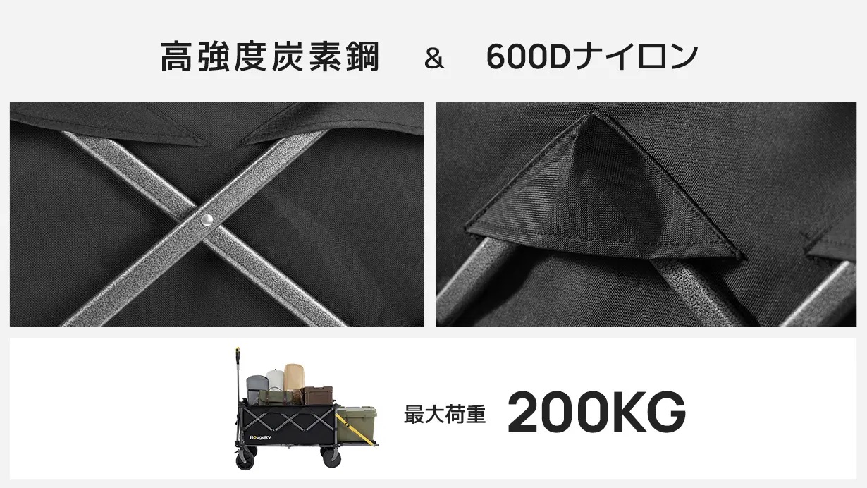 楽GoWagonは高強度炭素鋼を採用したことで、強度と軽さを両立している