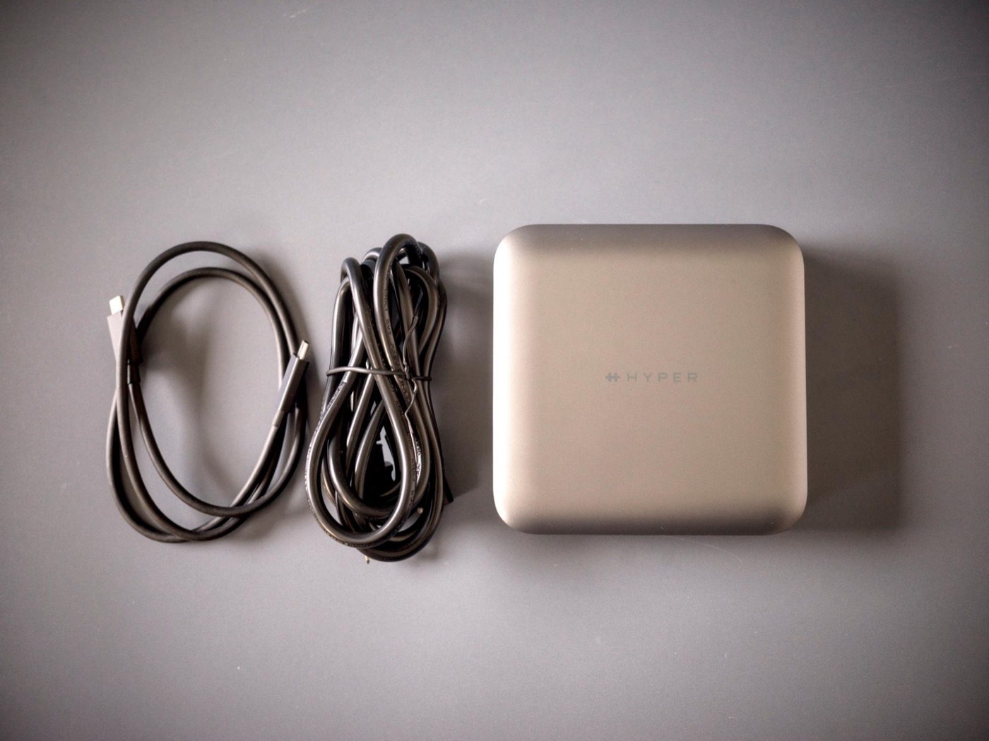 The hub, plus the included Thunderbolt 4 cable and AC power cord.